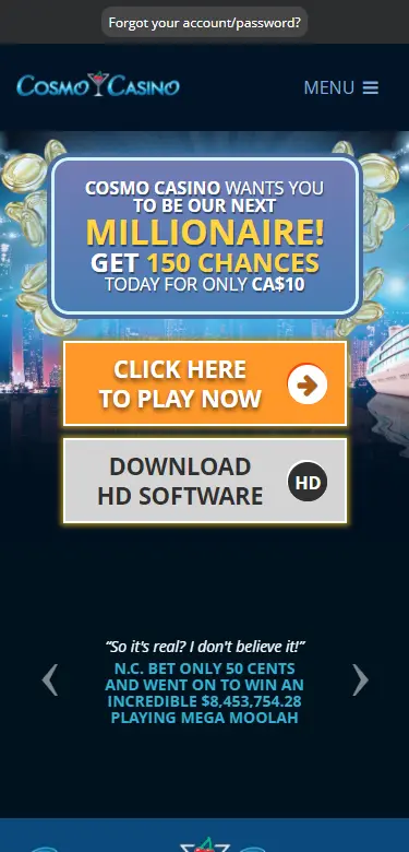 Cosmo Casino mobile application