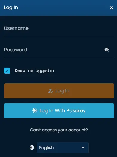 Cosmo Casino login form